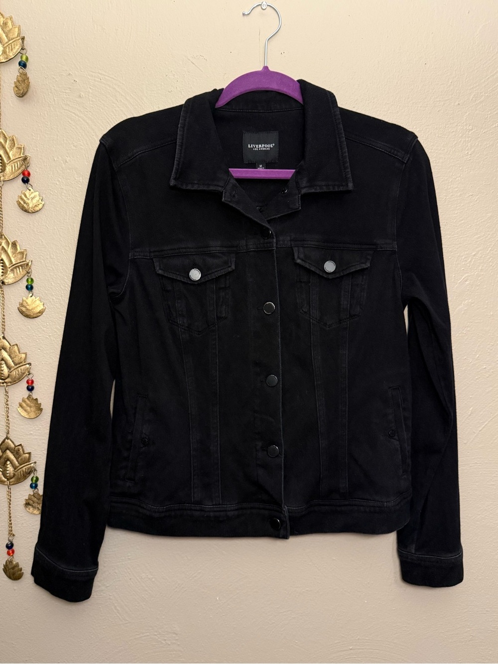 Liverpool Los Angeles Knit Denim “Black Rinse” Jacket Stretchy size Medium